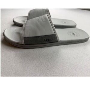 UGG Xavier Grey Leather Slide Sandals Mens Minimalist Old Money Quiet Luxury NEW